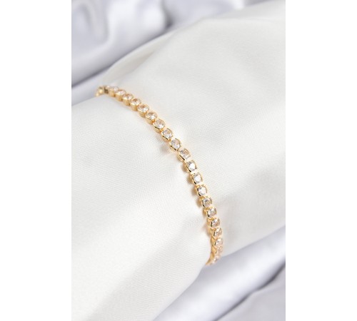 Pirinç Zirkon Taşlı Sıralı Model Gold Renk Asansörlü Kadın Bileklik