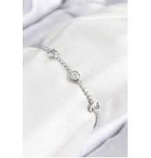 Pirinç Zirkon Taşlı Sıralı Kalp Model Gümüş Renk Asansörlü Kadın Bileklik