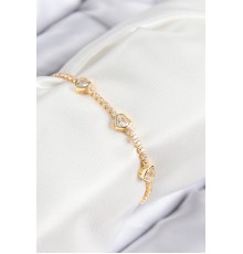 Pirinç Zirkon Taşlı Sıralı Kalp Model Gold Renk Kadın Bileklik