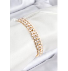 Pirinç Zirkon Taşlı Çift Sıra Kare Model Gold Renk Asansörlü Kadın Bileklik