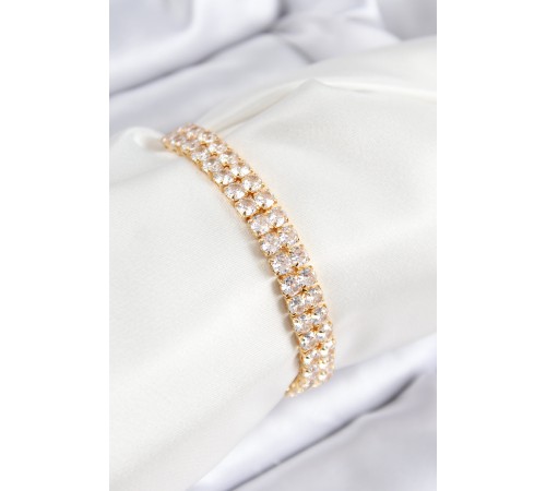 Pirinç Zirkon Taşlı Çift Sıra Kare Model Gold Renk Asansörlü Kadın Bileklik