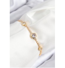 Pirinç Zirkon Taşlı Daire Model Gold Renk Asansörlü Kadın Bileklik