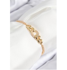 Pirinç Zirkon Taşlı Zincir Model Gold Renk Asansörlü Kadın Bileklik
