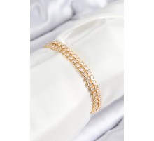 Pirinç Zirkon Taşlı Çift Sıra Model Gold Renk Asansörlü Kadın Bileklik