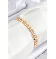 Pirinç Zirkon Taşlı Çift Sıra Model Gold Renk Asansörlü Kadın Bileklik