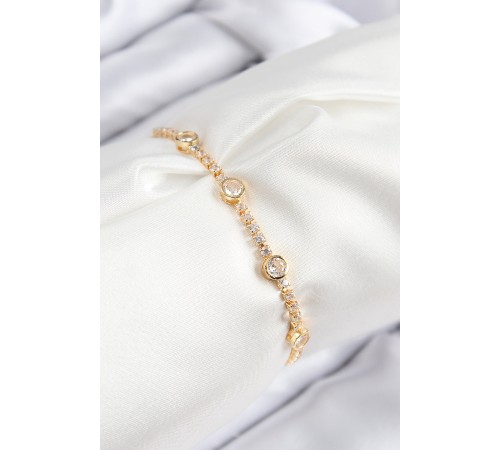 Pirinç Zirkon Taşlı Daire Model Gold Renk Asansörlü Kadın Bileklik