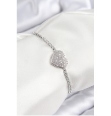 Pirinç Zirkon Taşlı Kalp Model Gümüş Renk Asansörlü Kadın Bileklik