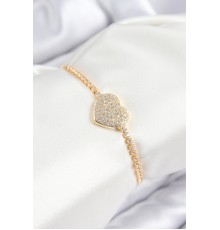 Pirinç Zirkon Taşlı Kalp Model Gold Renk Asansörlü Kadın Bileklik