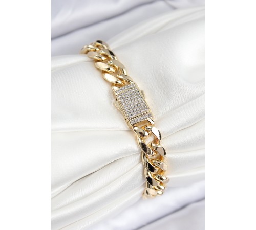 VIP Pirinç Zirkon Taşlı Cuba Model Gold Renk Kadın Bileklik