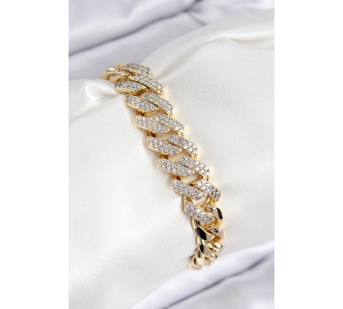 VIP Pirinç Zirkon Taşlı Cuba Model Gold Renk Kadın Bileklik