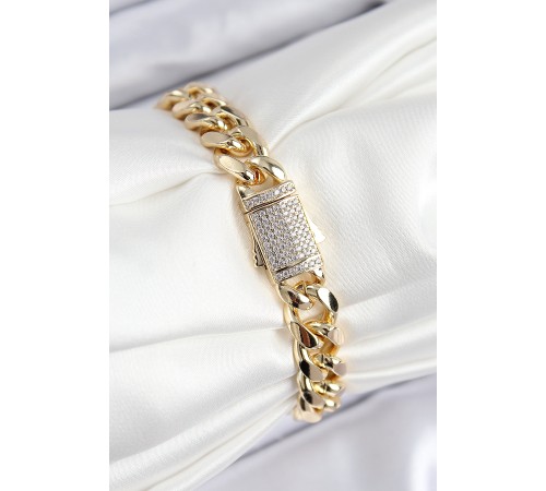 VIP Pirinç Zirkon Taşlı Klasik Zincir Model Gold Renk Kadın Bileklik