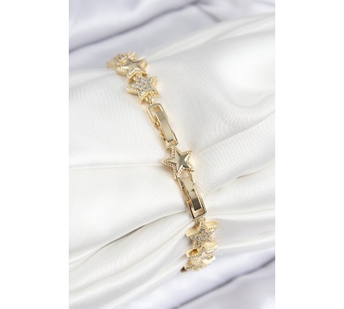 VIP Pirinç Zirkon Taşlı Yıldız Model Gold Renk Kadın Bileklik
