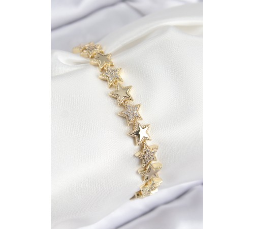 VIP Pirinç Zirkon Taşlı Yıldız Model Gold Renk Kadın Bileklik