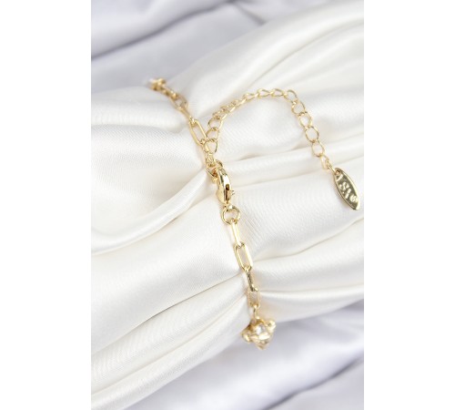 Pirinç Zirkon Taşlı Deniz Kabuğu Model Gold Renk Kadın Bileklik