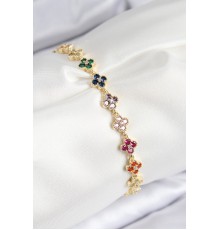 VIP Pirinç Renkli Zirkon Taşlı Yonca Model Gold Renk Kadın Bileklik