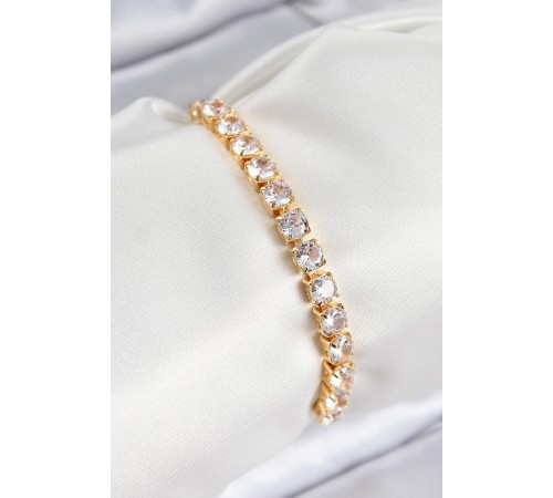 Pirinç Zirkon Taşlı Kare Model Gold Renk Asansörlü Kadın Bileklik