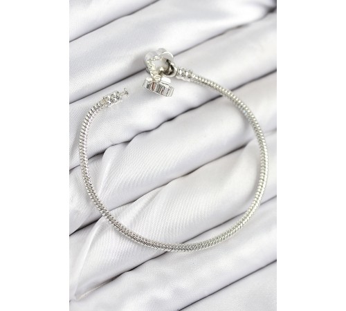 Pirinç Charm Zirkon Taşlı Yonca Model Gümüş Renk Kadın Bileklik