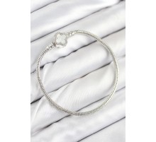 Pirinç Charm Zirkon Taşlı Yonca Model Gümüş Renk Kadın Bileklik