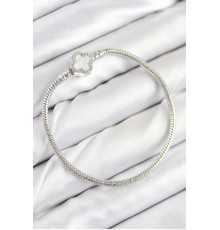 Pirinç Charm Zirkon Taşlı Yonca Model Gümüş Renk Kadın Bileklik