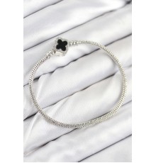 Pirinç Charm Zirkon Taşlı Yonca Model Gümüş Renk Kadın Bileklik