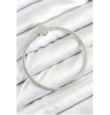 Pirinç Charm Zirkon Taşlı Taç Model Gümüş Renk Kadın Bileklik