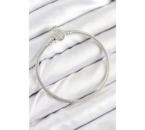 Pirinç Charm Zirkon Taşlı Taç Model Gümüş Renk Kadın Bileklik
