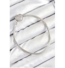 Pirinç Charm Zirkon Taşlı Kalp Model Gümüş Renk Kadın Bileklik