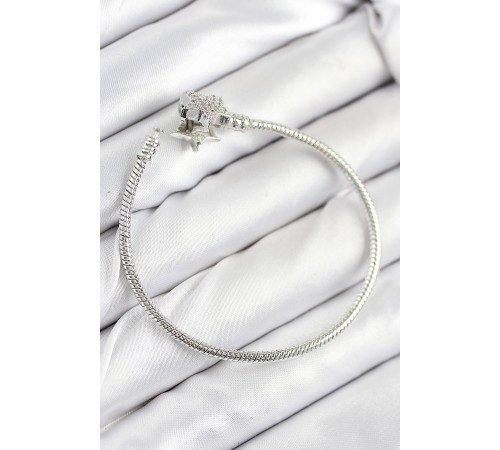 Pirinç Charm Zirkon Taşlı Yıldız Model Gümüş Renk Kadın Bileklik