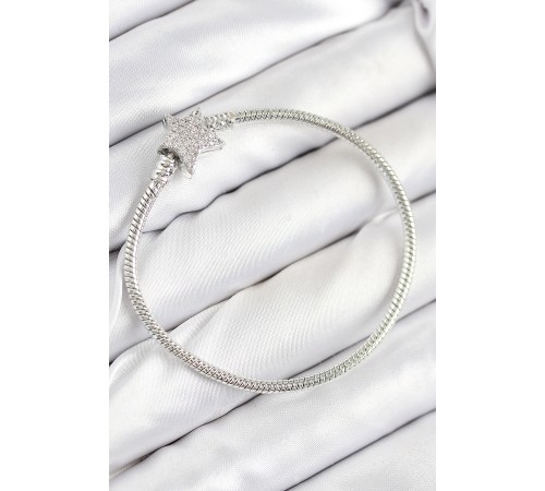 Pirinç Charm Zirkon Taşlı Yıldız Model Gümüş Renk Kadın Bileklik