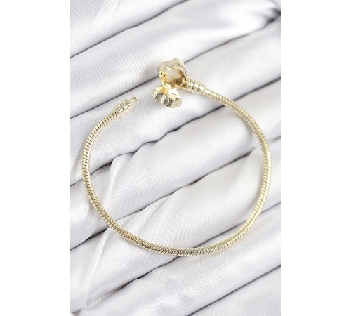 Pirinç Charm Zirkon Taşlı Yonca Model Gold Renk Kadın Bileklik