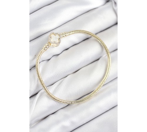 Pirinç Charm Zirkon Taşlı Yonca Model Gold Renk Kadın Bileklik