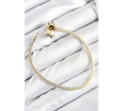 Pirinç Charm Zirkon Taşlı Yonca Model Gold Renk Kadın Bileklik