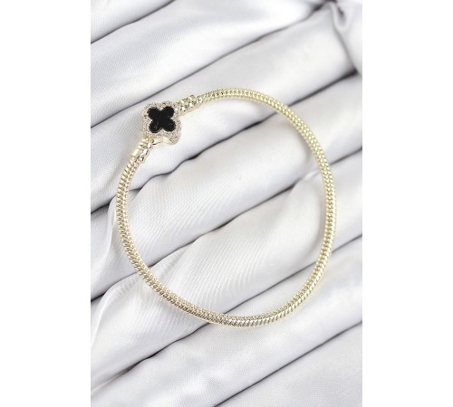 Pirinç Charm Zirkon Taşlı Yonca Model Gold Renk Kadın Bileklik