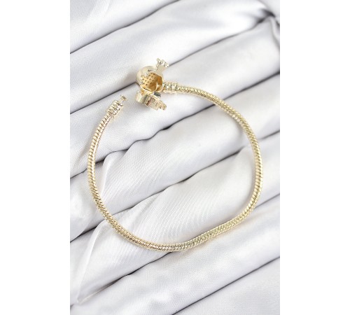Pirinç Charm Zirkon Taşlı Taç Model Gold Renk Kadın Bileklik