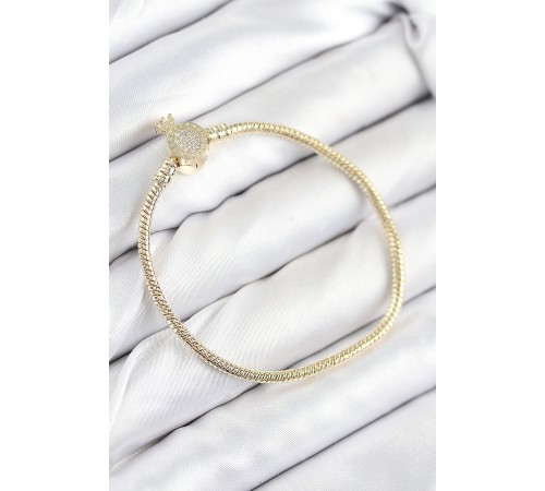 Pirinç Charm Zirkon Taşlı Taç Model Gold Renk Kadın Bileklik