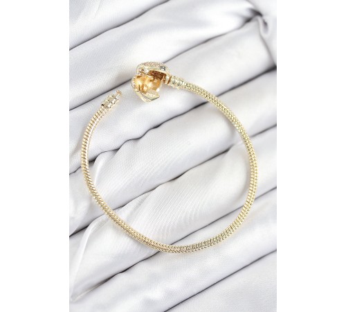 Pirinç Charm Zirkon Taşlı Kalp Model Gold Renk Kadın Bileklik