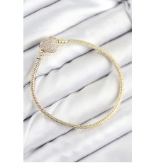 Pirinç Charm Zirkon Taşlı Kalp Model Gold Renk Kadın Bileklik