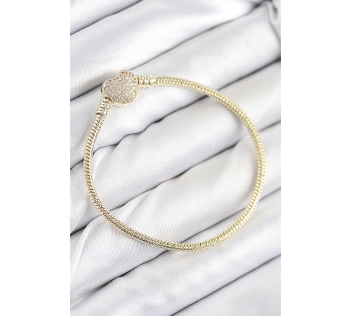 Pirinç Charm Zirkon Taşlı Kalp Model Gold Renk Kadın Bileklik
