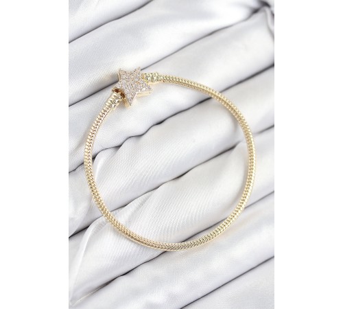 Pirinç Charm Zirkon Taşlı Yıldız Model Gold Renk Kadın Bileklik
