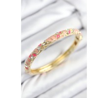 Mineli Pirinç Zirkon Taşlı Pembe Çiçek Motifli Gold Kadın Kelepçe