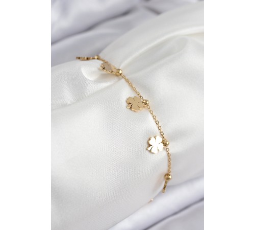 316L Çelik Sıralı Yonca Model Gold Renk Kadın Bileklik