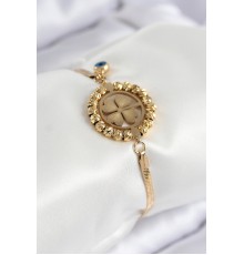 316L Çelik Nazar Boncuk Detaylı Yonca Model İtalyan Zincir Gold Renk Kadın Bileklik