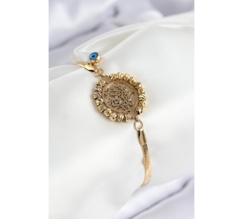 316L Çelik Nazar Boncuk Detaylı Hayat Ağacı Model İtalyan Zincir Gold Renk Kadın Bileklik