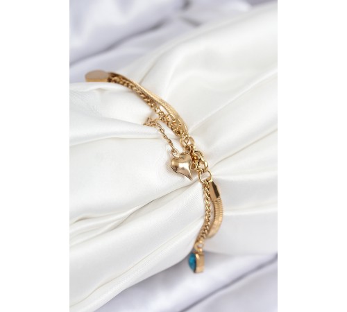 316L Çelik Nazar Boncuk Detaylı Mavi Zirkon Taşlı Model İtalyan Zincir Gold Renk Kadın Bileklik