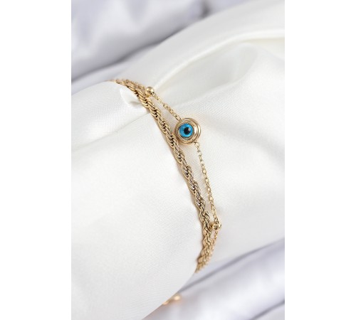 316L Çelik Nazar Boncuk Model Burgu Zincir Gold Renk Kadın Bileklik