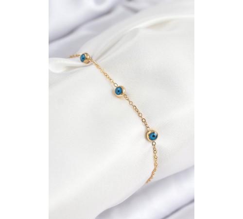 316L Çelik Nazar Boncuğu Model Gold Renk Kadın Bileklik