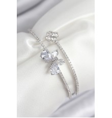 Pirinç Zirkon Taşlı Kelebek Ve Yonca Model Gümüş Renk Kadın Bileklik