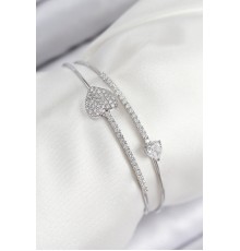 Pirinç Zirkon Taşlı Kalp Model Gümüş Renk Kadın Bileklik