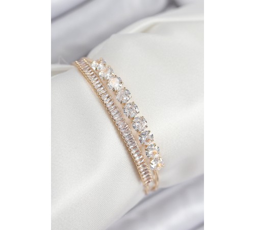 Pirinç Zirkon Taşlı Su Yolu Model Gold Renk Kadın Bileklik