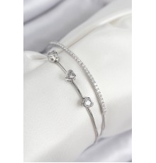 Pirinç Zirkon Taşlı Kalp Model Gümüş Renk Kadın Bileklik